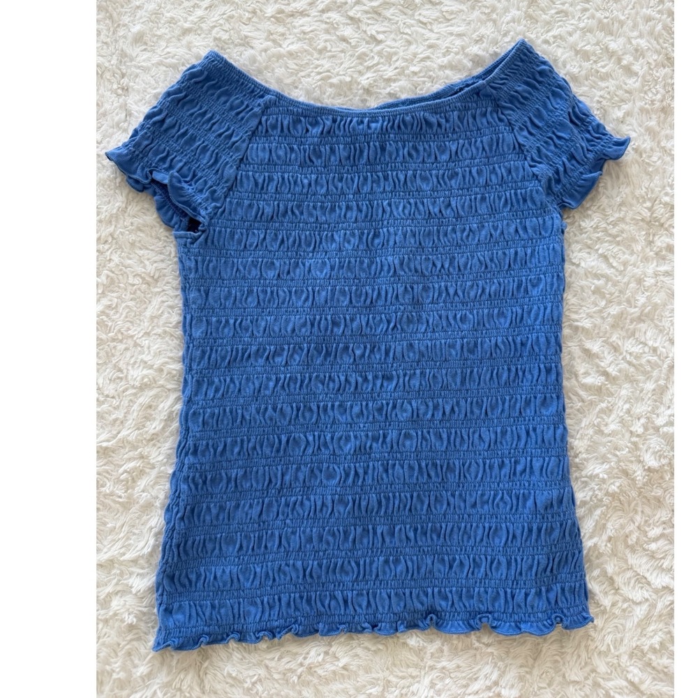 Abercrombie Smocked Top Kids Size S Blue Ruffle Hem Flutter Sleeve Excellent